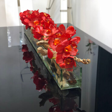 Cachepô de vidro Casa Moderna com Cymbidiums Vermelhos