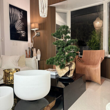 Vaso de Teca com Bonsai Semi-Cascade