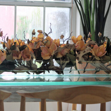 Cachepô de vidro Casa Moderna com Magnólias Pêssego