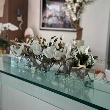 Cachepô de vidro Casa Moderna com Magnólias Brancas