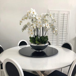 Tigela Avenue com Orquídeas Phalaenopsis Brancas