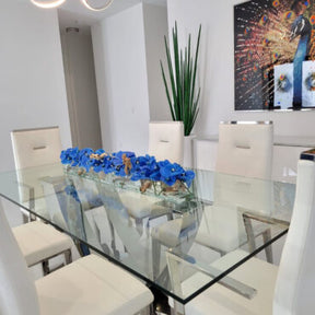 Cachepô de Vidro Casa Moderna com Orquídeas Azuis