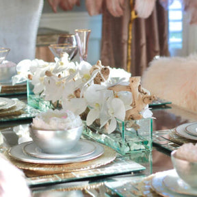 Cachepô de vidro Casa Moderna com Orquídeas Brancas