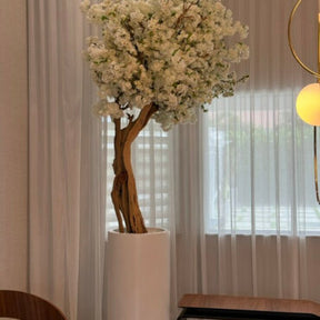 Cachepô St. Tropez Bege Fosco com Árvore de Flores de Cerejeira Branca Sob Medida