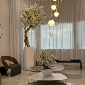 Cachepô St. Tropez Bege Fosco com Árvore de Flores de Cerejeira Branca Sob Medida