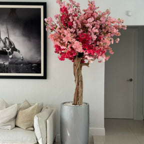 Cachepô Lisboa Prata Brilhante com Árvore de Flores de Cerejeira Rosa Tricolor Sob Medida