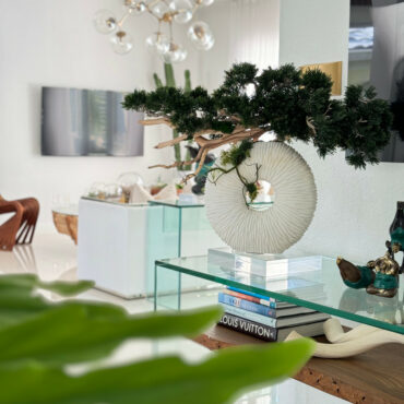 Vaso Eternity Médio com Árvore Bonsai Pendente e Driftwood