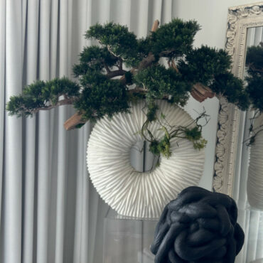 Vaso Eternity Grande com Bonsai Pendente e Driftwood