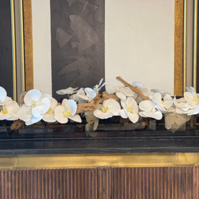 Cachepô de Vidro Preto Fumê Casa Moderna com Orquídeas Phalaenopsis Brancas