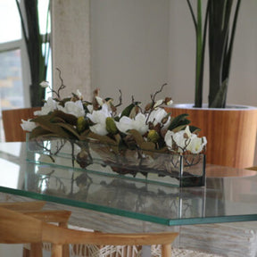 Cachepô de vidro Casa Moderna com Magnólias Brancas