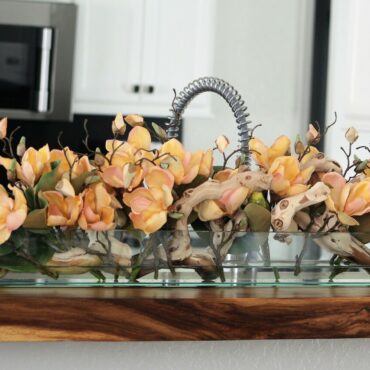 Cachepô de vidro Casa Moderna com Magnólias Pêssego