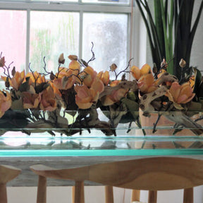 Cachepô de vidro Casa Moderna com Magnólias Pêssego