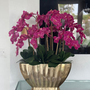 Vaso Vivien Dourado com Orquídeas Phalaenopsis Rosas