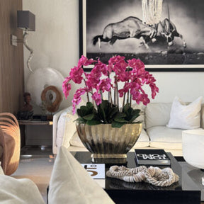Vaso Vivien Dourado com Orquídeas Phalaenopsis Rosas