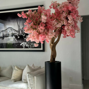 Vaso St. Tropez Preto Fosco com Árvore de Cerejeira Rosa Personalizada