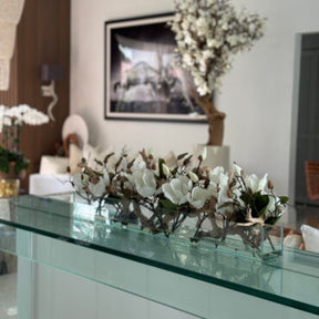 Cachepô de vidro Casa Moderna com Magnólias Brancas